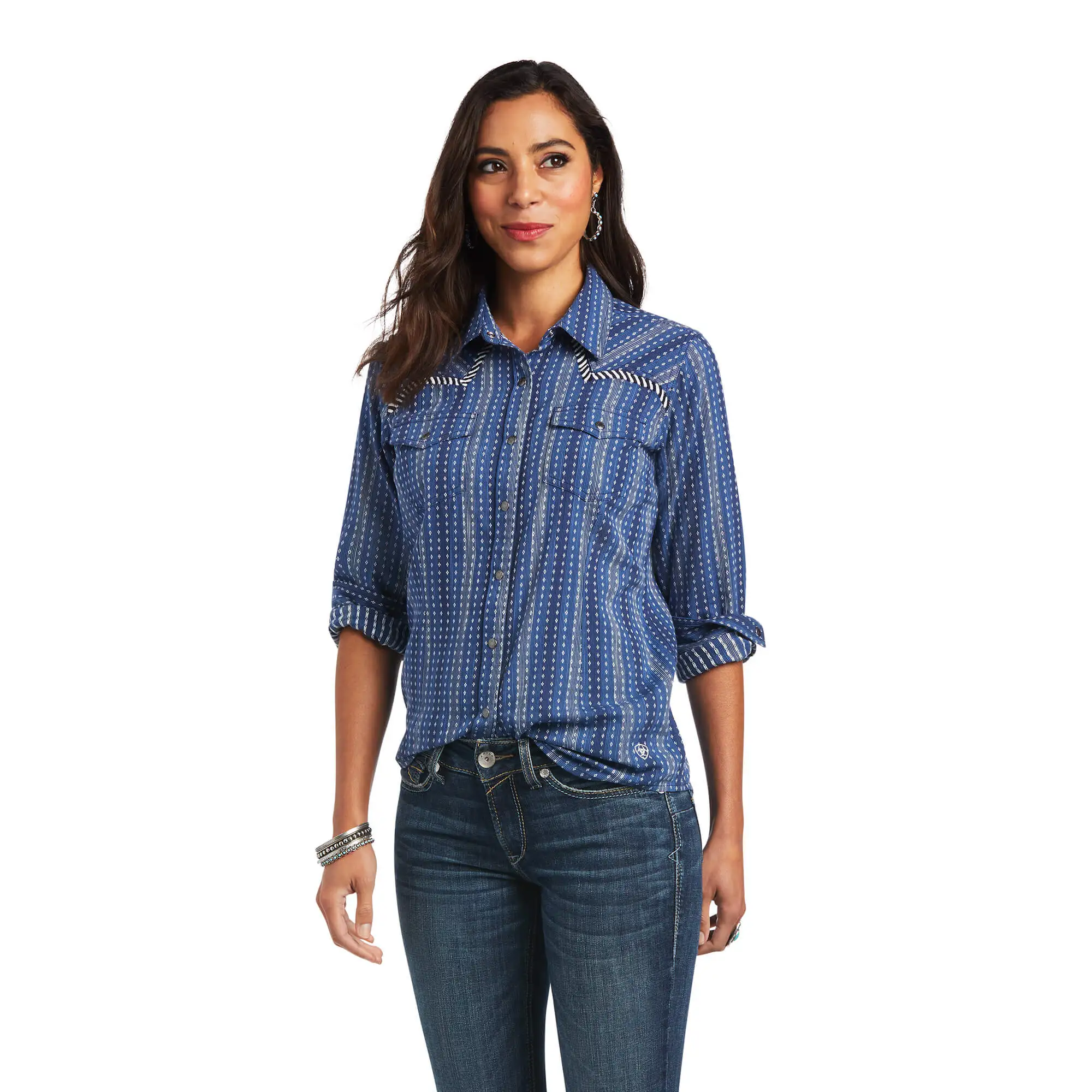Ariat® Women's REAL Dobby Chambray Long Sleeve Snap Front Western Shirt 1 Ariat® Women's REAL Dobby Chambray Long Sleeve Snap Front Western Shirt