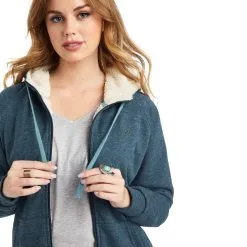 Ariat® Women's REAL Sherpa Lined Zip Front Hooded Sweater -Leather Wallet Shop 10042172 01