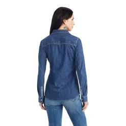 Ariat® Women's Farriday Denim Long Sleeve Snap Front Western Shirt -Leather Wallet Shop 10042258 back