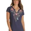 Panhandle Slim® Women's Floral Embroidery Cap Sleeve Western Shirt