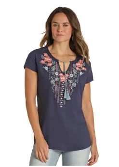Panhandle Slim® Women's Floral Embroidery Cap Sleeve Western Shirt
