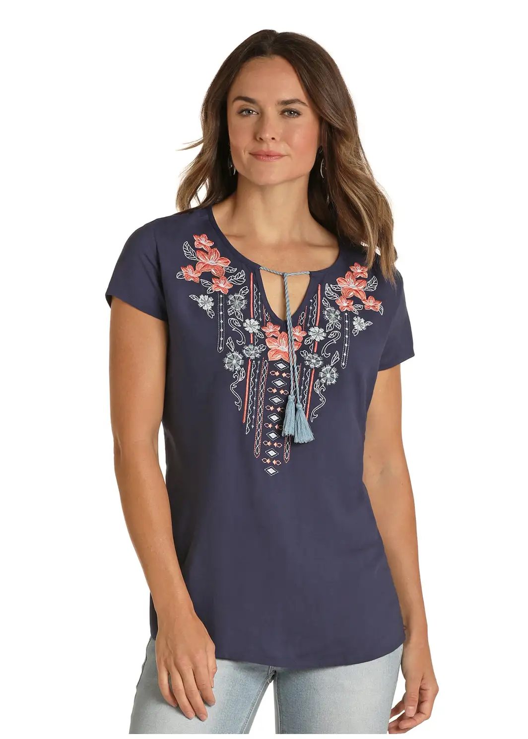 Panhandle Slim® Women's Floral Embroidery Cap Sleeve Western Shirt 1 Panhandle Slim® Women's Floral Embroidery Cap Sleeve Western Shirt