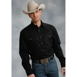 Roper Apparel Roper® Men's Black Poplin Long Sleeve Snap Front Western Shirt