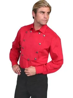 Wah Maker® Men's Cavalry Bib Long Sleeve Old West Shirt -Leather Wallet Shop 538720 RED