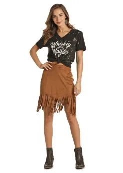 Panhandle Slim® Women's Rock N Roll Microsuede Fringed Western Skirt
