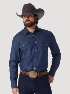 Wrangler® Men's Cowboy Cut® Rigid Denim Long Sleeve Western Work Shirt - Indigo