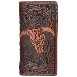 M&F Western 3D® Men's Western Steer Head Floral Tooled Leather Rodeo Wallet
