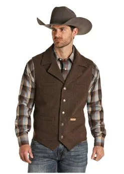 Powder River® Men's Montana Button Front Wool Vest -Leather Wallet Shop 98 1176 B