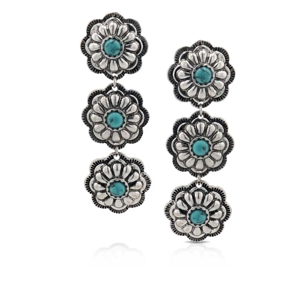 Montana Silversmiths® Women's Triple Bloom Conchos Turquoise Attitude Earrings 1 Montana Silversmiths® Women's Triple Bloom Conchos Turquoise Attitude Earrings