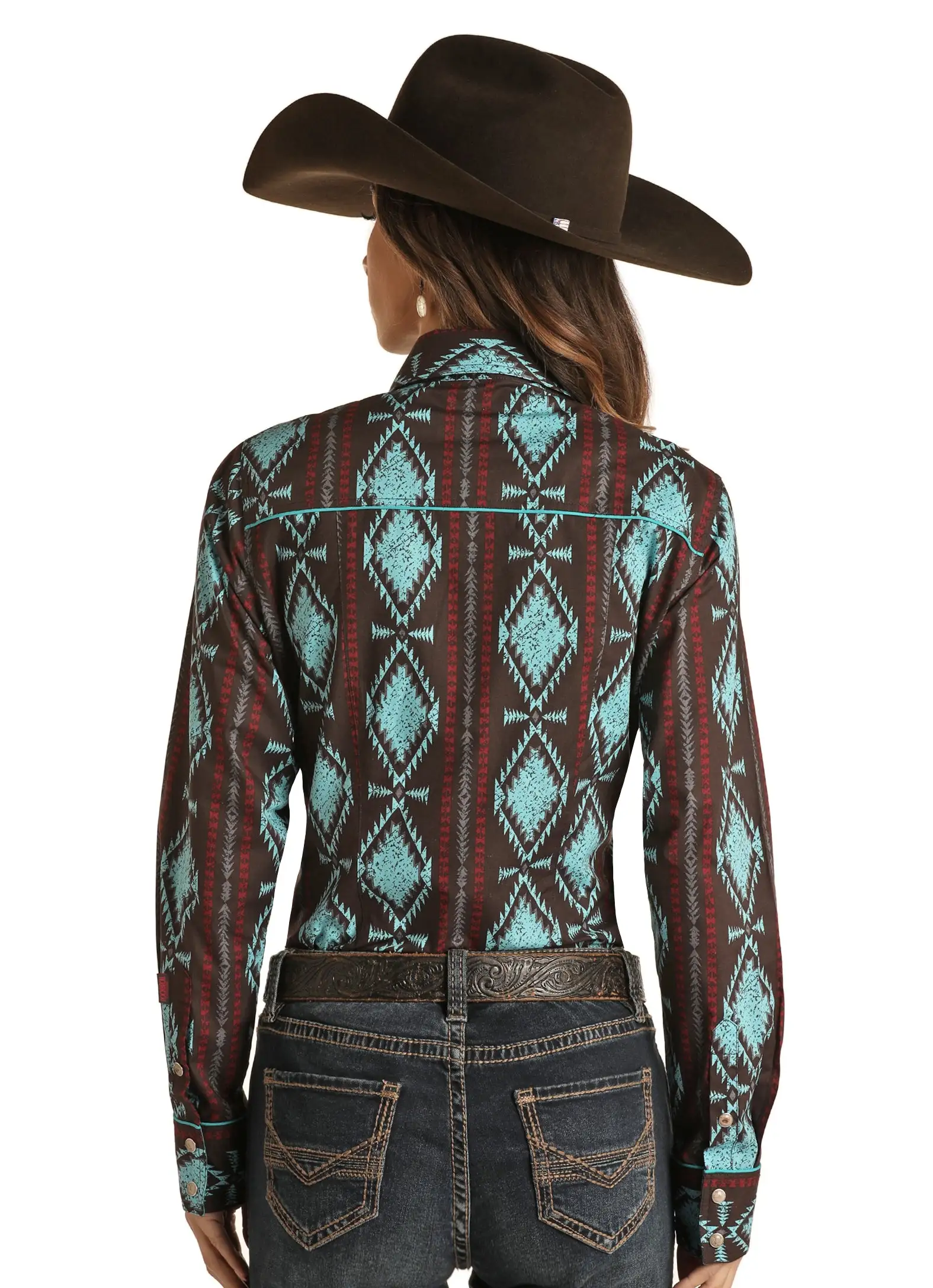 Panhandle Slim® Women's Aztec Print Long Sleeve Snap Front Western Shirt 2 Panhandle Slim® Women's Aztec Print Long Sleeve Snap Front Western Shirt - Image 2