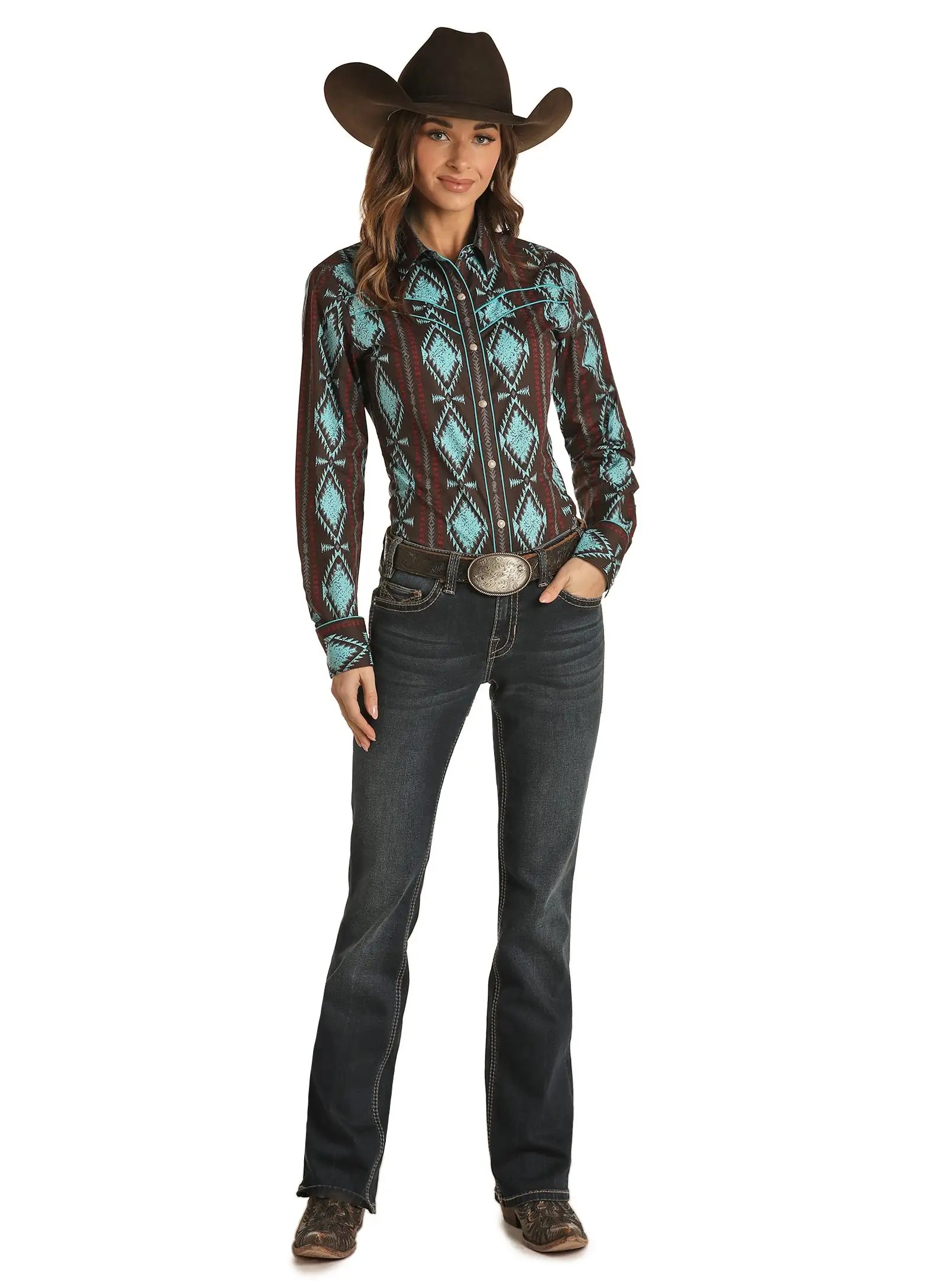 Panhandle Slim® Women's Aztec Print Long Sleeve Snap Front Western Shirt 3 Panhandle Slim® Women's Aztec Print Long Sleeve Snap Front Western Shirt - Image 3