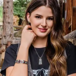 Montana Silversmiths® Women's American Legends Curved Cuff Bracelet -Leather Wallet Shop BC5099 mod