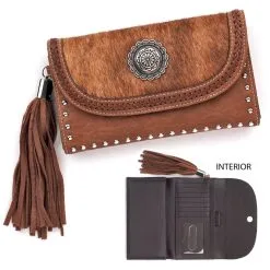 M&F Western Blazin Roxx® Women's Tasseled Silver Concho Faux Hair Western Flap Wallet
