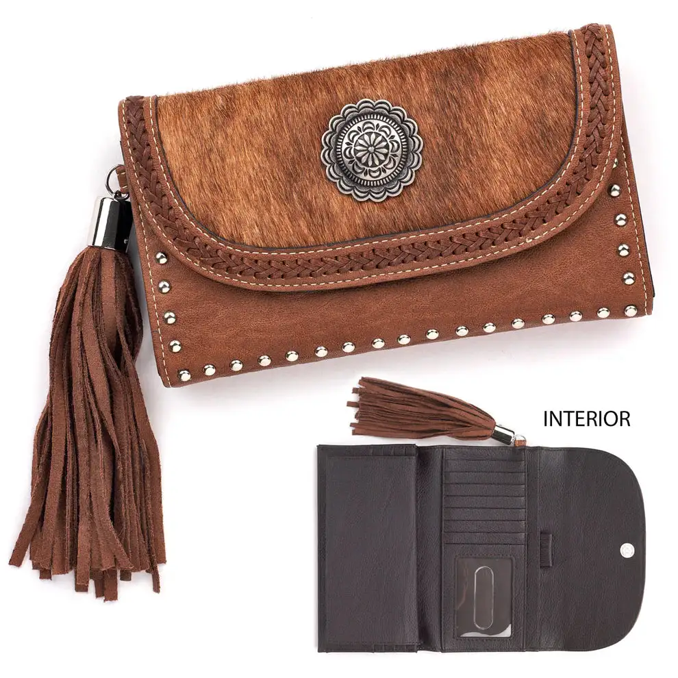 M&F Western Blazin Roxx® Women's Tasseled Silver Concho Faux Hair Western Flap Wallet 1 M&F Western Blazin Roxx® Women's Tasseled Silver Concho Faux Hair Western Flap Wallet