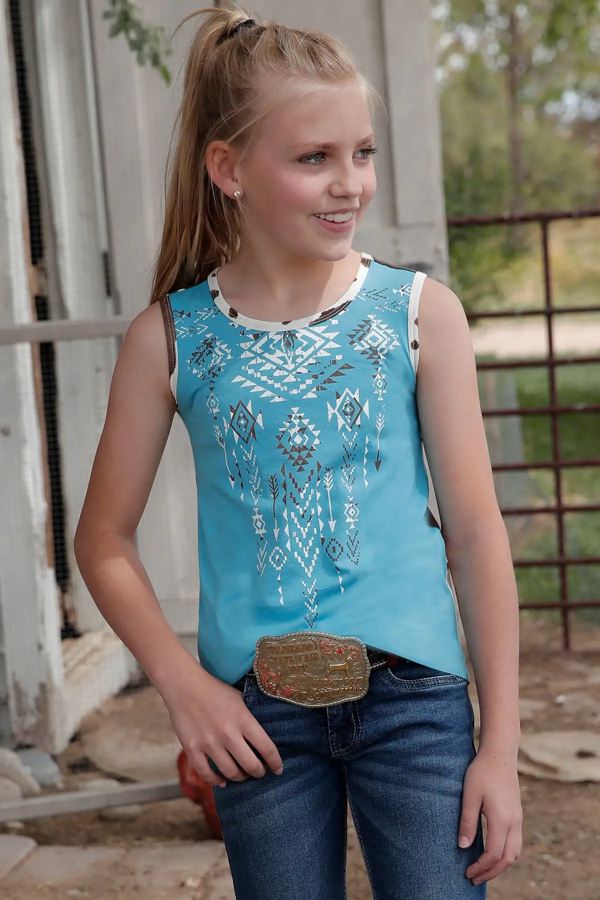 Cruel Girl® Girl's Printed Contrast Western Tank Top 1 Cruel Girl® Girl's Printed Contrast Western Tank Top