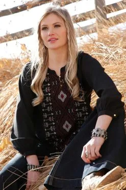 Cruel Girl® Women's Black Southwest Print Button Front Western Blouse