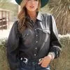 Cruel Girl® Women's Black Chambray Long Sleeve Snap Front Western Shirt