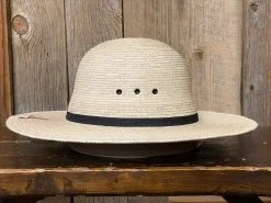 SunBody® Open Crown 3 1/2" Brim Natural Palm Leaf Straw Cowboy Hat -Leather Wallet Shop IMG 1739
