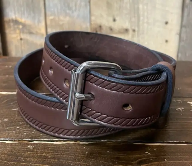 P&B Harness® Handcrafted Rope Tooled Edge Leather Belt 2 P&B Harness® Handcrafted Rope Tooled Edge Leather Belt - Image 2