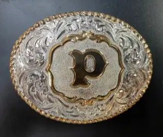Crumrine® Letter "P" Silver & Gold Floral Western Belt Buckle 1 Crumrine® Letter "P" Silver & Gold Floral Western Belt Buckle