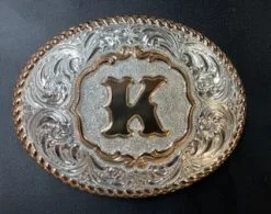 Crumrine® Letter "K" Silver & Gold Floral Western Belt Buckle