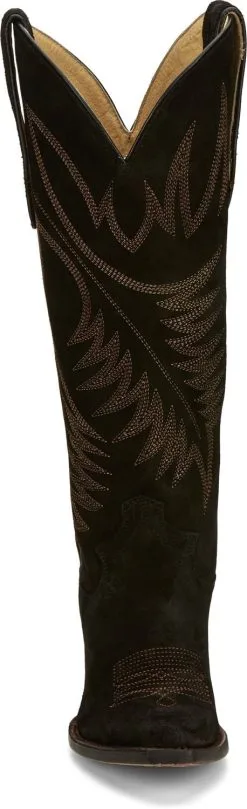 Justin® Women's Clara Black Suede Leather Tall Cowboy Boots -Leather Wallet Shop JST 008 VN4466