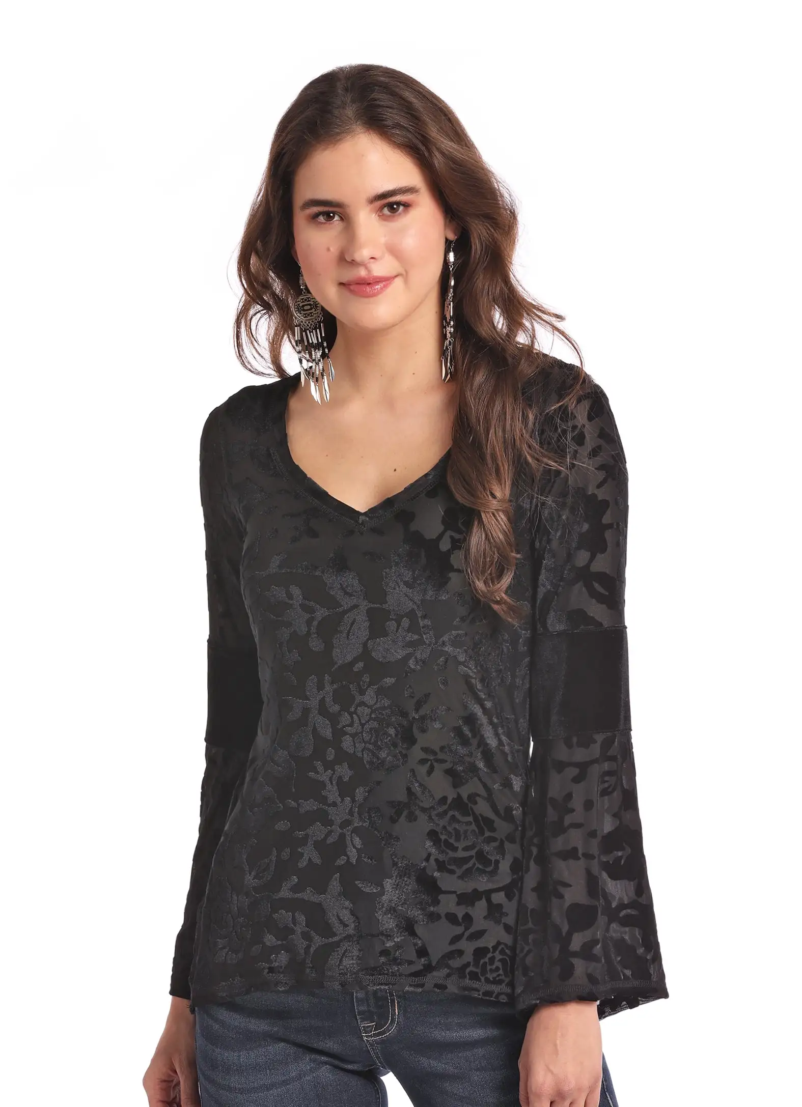 Panhandle Slim® Women's Sheer Lace Long Sleeve Western Shirt 1 Panhandle Slim® Women's Sheer Lace Long Sleeve Western Shirt