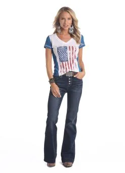 Panhandle Slim® Women's Stars & Stripes Print Half Sleeve Western T-Shirt -Leather Wallet Shop L9T5435Z