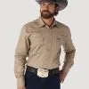 Wrangler® Men's Cowboy Cut® Twill Long Sleeve Snap Front Western Work Shirt - Khaki