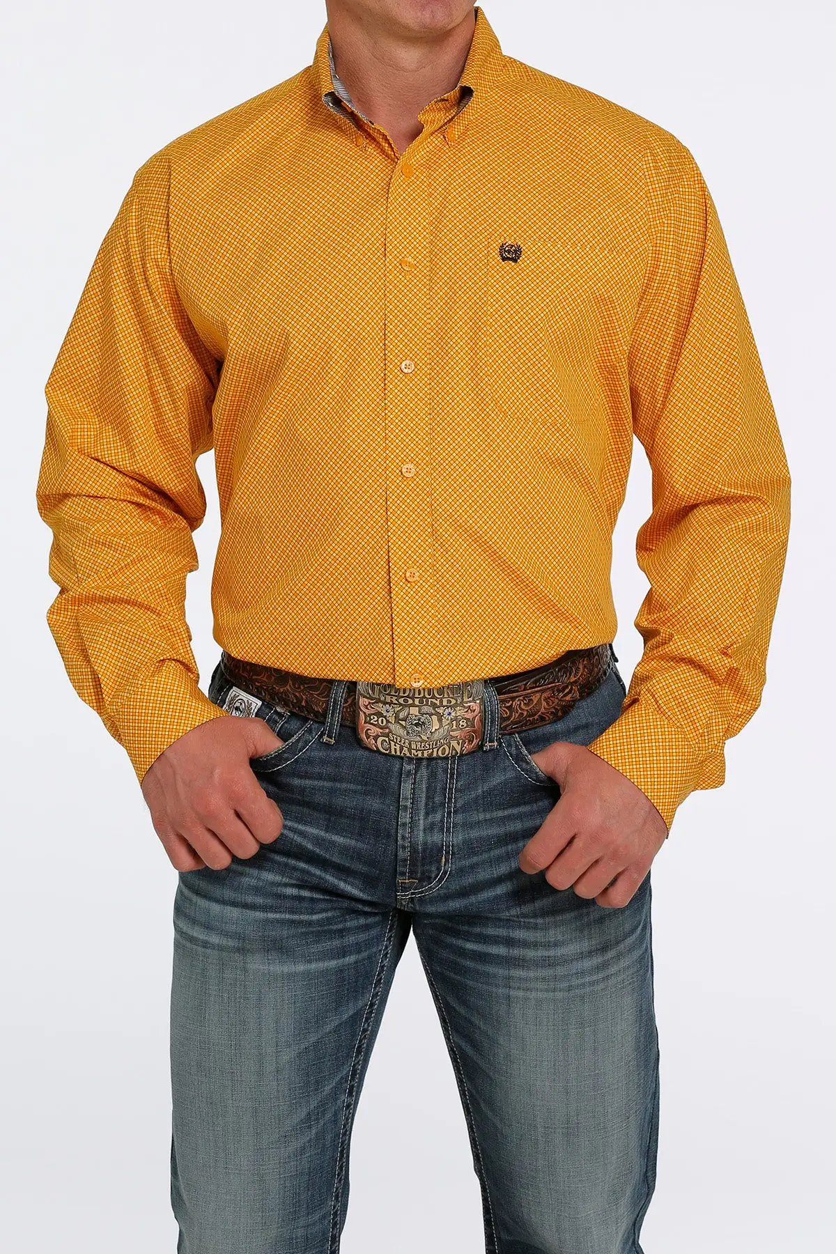Cinch® Men's Solid Gold Long Sleeve Button Front Western Shirt 1 Cinch® Men's Solid Gold Long Sleeve Button Front Western Shirt