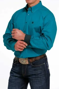 Cinch® Men's Solid Teal Long Sleeve Button Front Western Shirt -Leather Wallet Shop MTW1105497 3