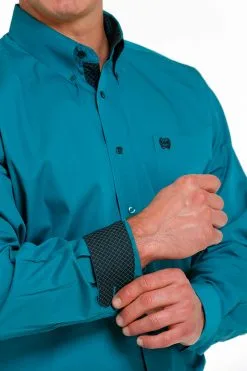 Cinch® Men's Solid Teal Long Sleeve Button Front Western Shirt -Leather Wallet Shop MTW1105497 4
