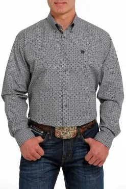 Cinch® Men's Grey Geo Print Long Sleeve Button Front Western Shirt