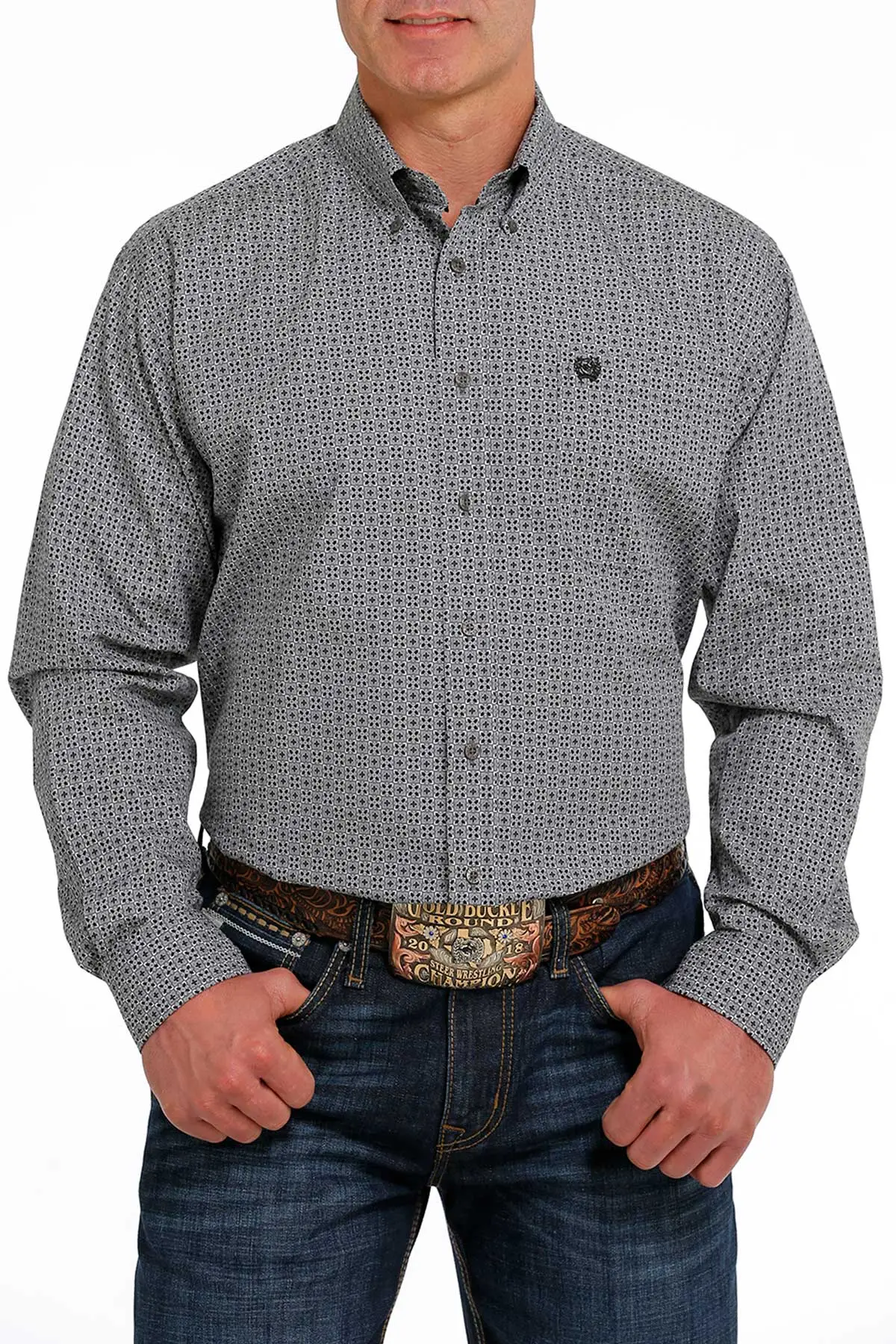 Cinch® Men's Grey Geo Print Long Sleeve Button Front Western Shirt 1 Cinch® Men's Grey Geo Print Long Sleeve Button Front Western Shirt