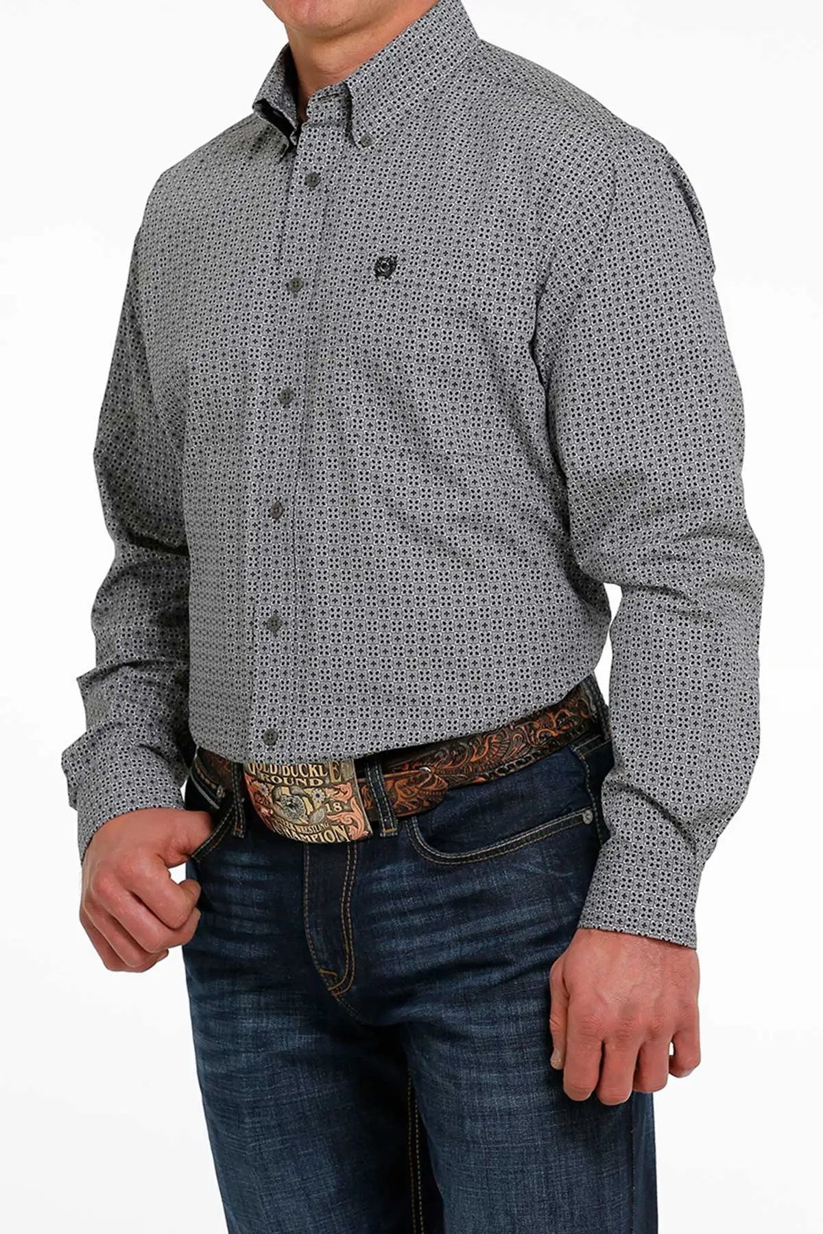 Cinch® Men's Grey Geo Print Long Sleeve Button Front Western Shirt 2 Cinch® Men's Grey Geo Print Long Sleeve Button Front Western Shirt - Image 2