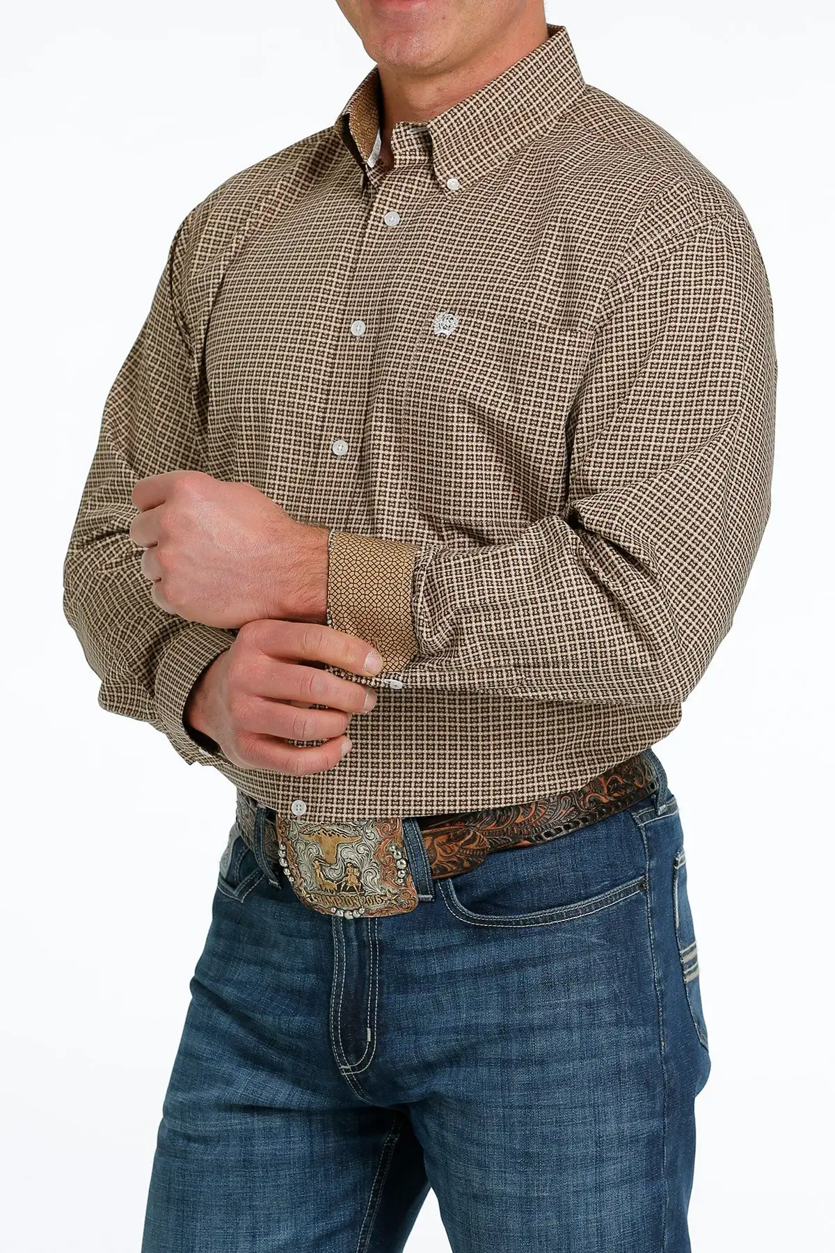 Cinch® Men's Brown Geo Print Long Sleeve Button Front Western Shirt 3 Cinch® Men's Brown Geo Print Long Sleeve Button Front Western Shirt - Image 3
