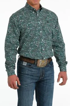 Cinch® Men's Teal Green Paisley Print Long Sleeve Snap Front Western Shirt -Leather Wallet Shop MTW1105560 3