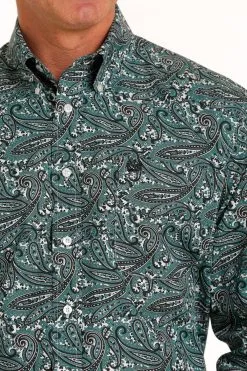 Cinch® Men's Teal Green Paisley Print Long Sleeve Snap Front Western Shirt -Leather Wallet Shop MTW1105560 4