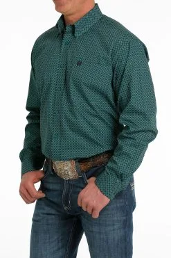 Cinch® Men's Teal Green Geoprint Long Sleeve Button Front Western Shirt -Leather Wallet Shop MTW1105561 3