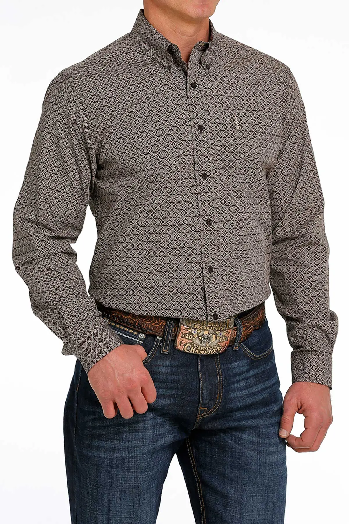 Cinch® Men's Geo Print Modern Fit Long Sleeve Button Front Western Shirt 1 Cinch® Men's Geo Print Modern Fit Long Sleeve Button Front Western Shirt