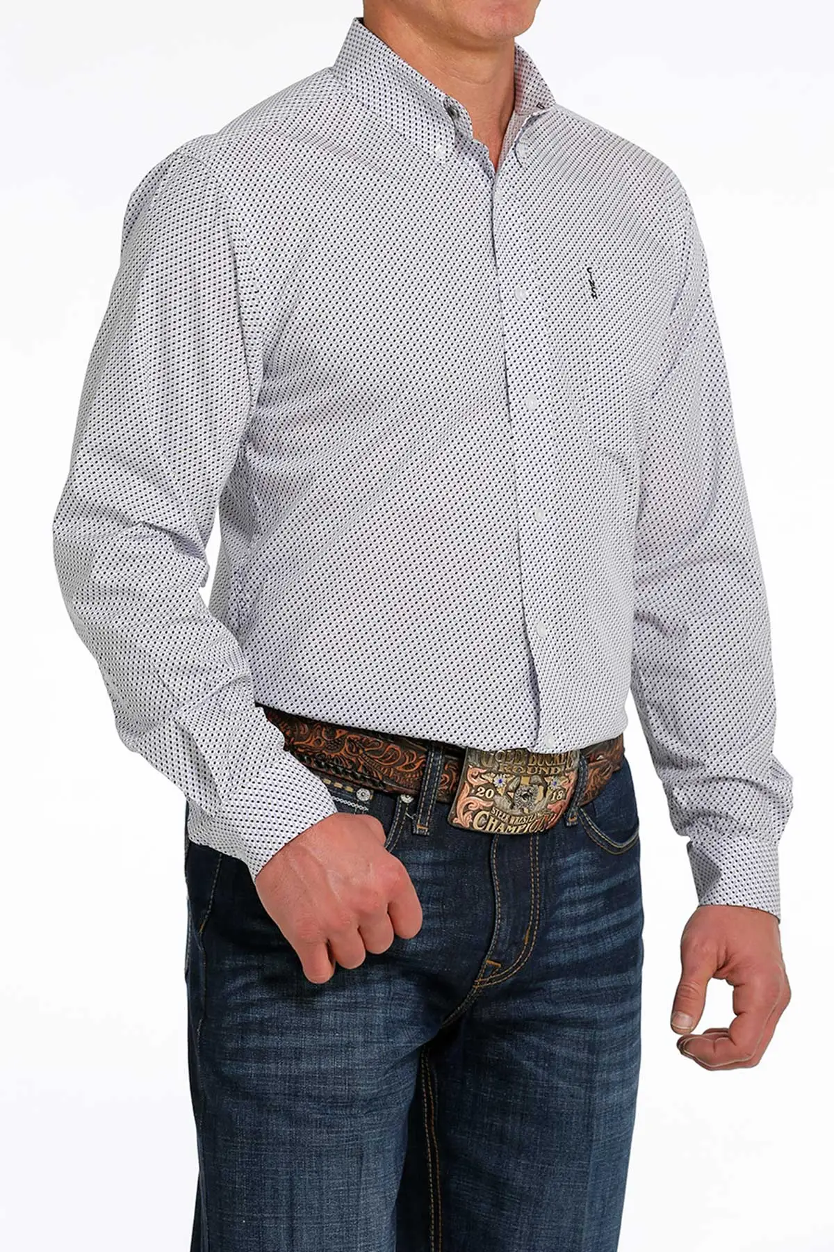 Cinch® Men's White Geo Print Long Sleeve Button Front Western Shirt 2 Cinch® Men's White Geo Print Long Sleeve Button Front Western Shirt - Image 2