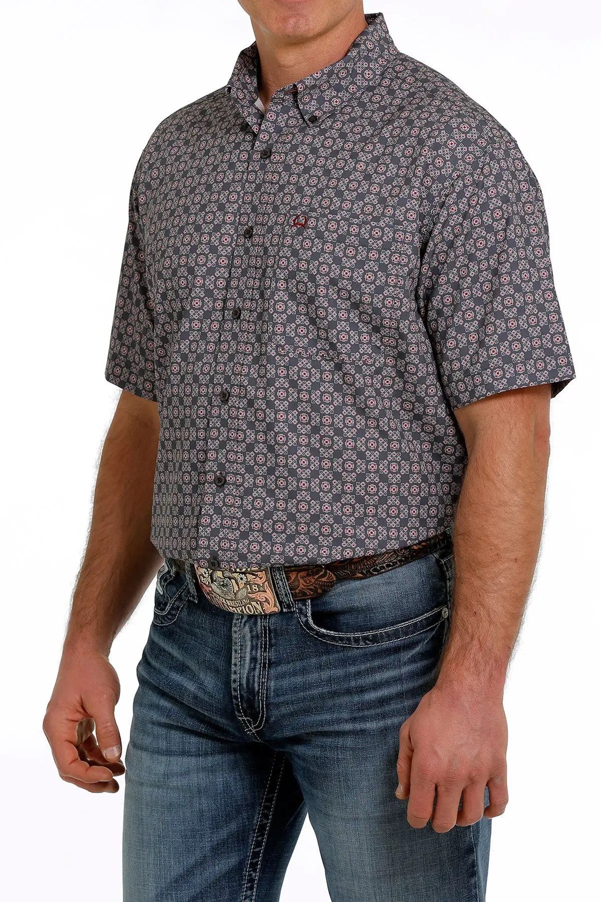 Cinch® Men's ArenaFlex® Grey Print Short Sleeve Button Front Western Shirt 2 Cinch® Men's ArenaFlex® Grey Print Short Sleeve Button Front Western Shirt - Image 2
