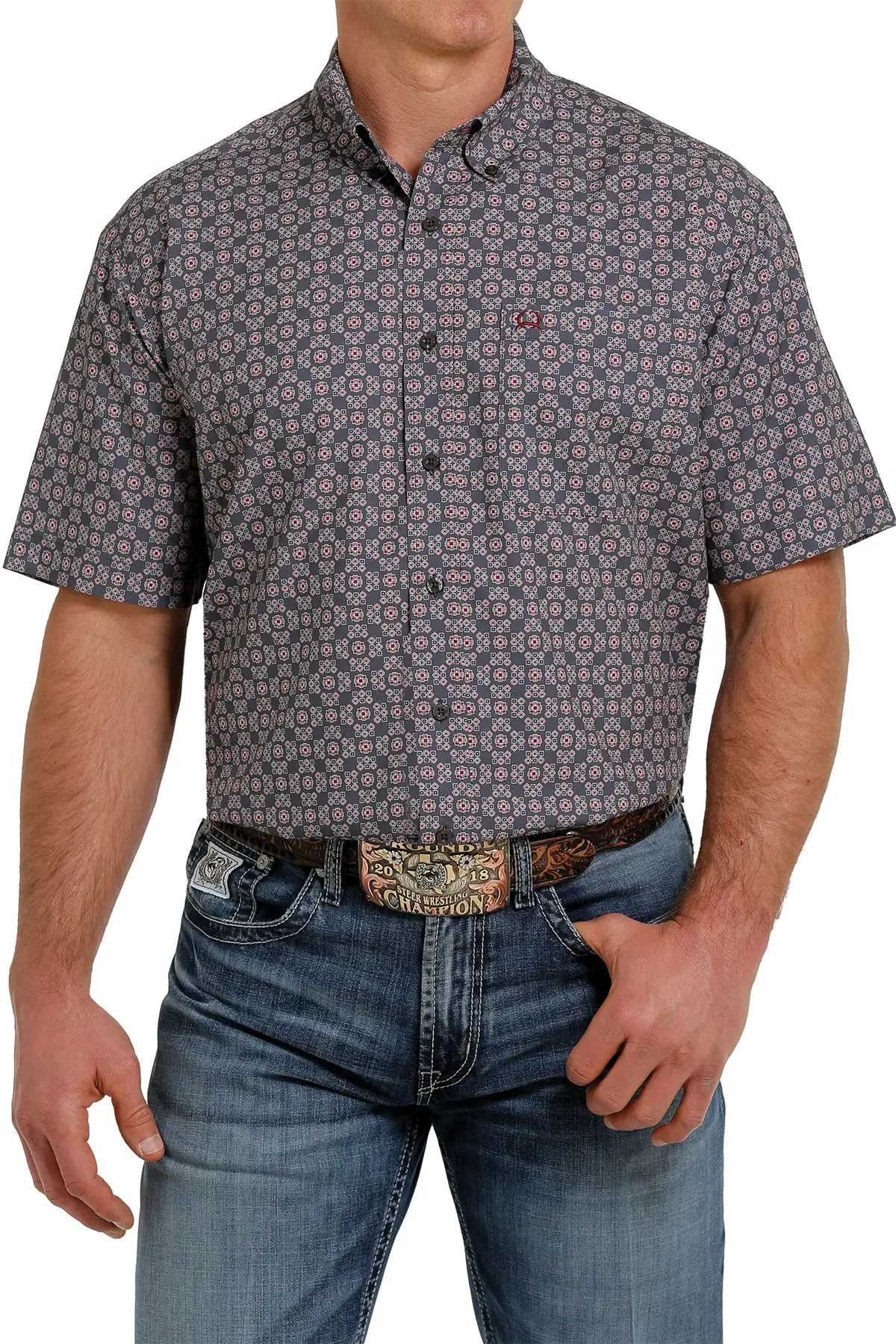 Cinch® Men's ArenaFlex® Grey Print Short Sleeve Button Front Western Shirt 1 Cinch® Men's ArenaFlex® Grey Print Short Sleeve Button Front Western Shirt