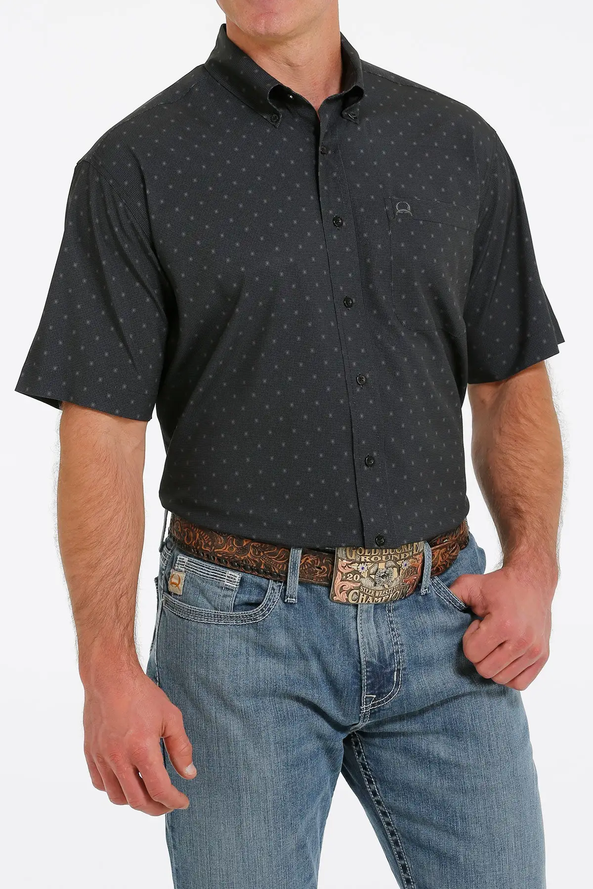 Cinch® Men's Black Arena Flex Short Sleeve Button Front Western Shirt 2 Cinch® Men's Black Arena Flex Short Sleeve Button Front Western Shirt - Image 2