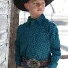 Cinch® Boy's Teal Print Long Sleeve Button Front Western Shirt