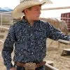 Cinch® Boy's Blue Paisley Print Long Sleeve Button Front Western Shirt