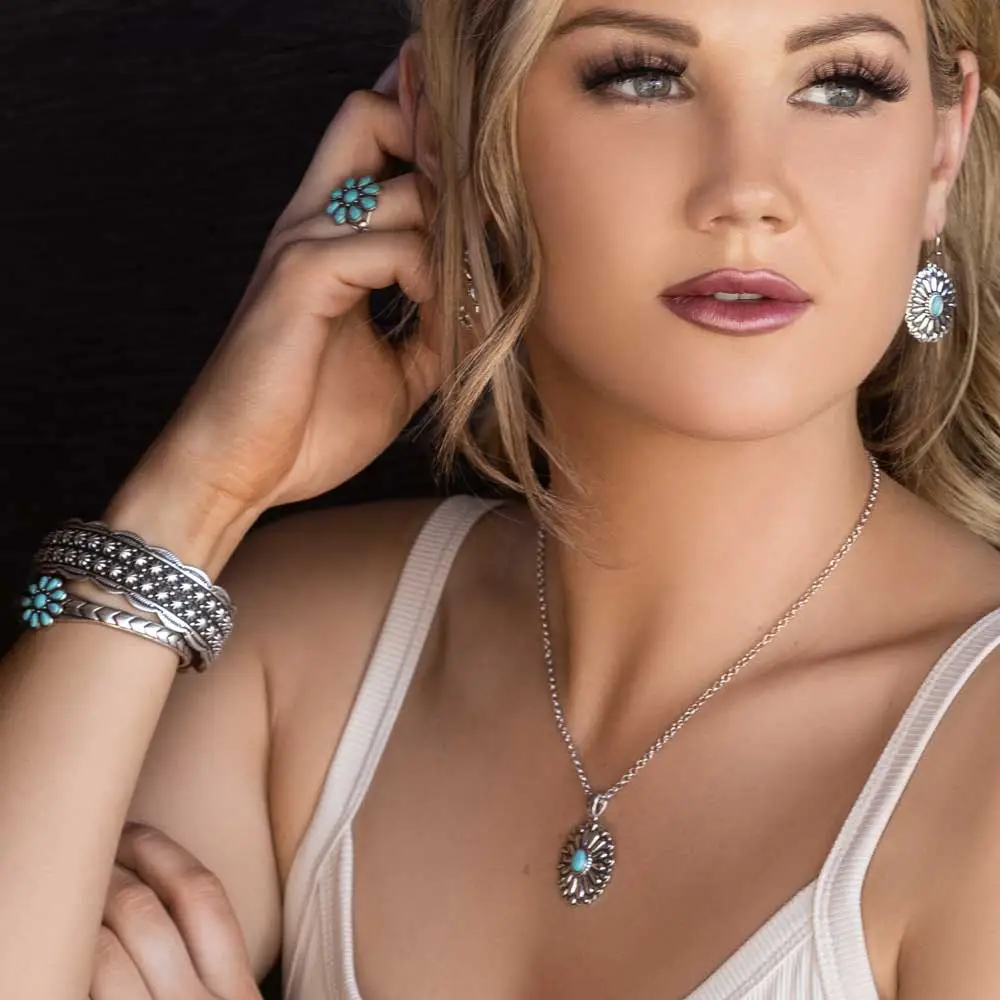 Montana Silversmiths® Women's 19" Sunflower Concho Turquoise Necklace 3 Montana Silversmiths® Women's 19" Sunflower Concho Turquoise Necklace - Image 3