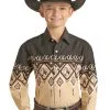Panhandle Slim® Boy's Aztec Border Print Long Sleeve Snap Front Western Shirt