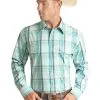 Panhandle Slim® Men's Turquoise Plaid Long Sleeve Snap Front Western Shirt