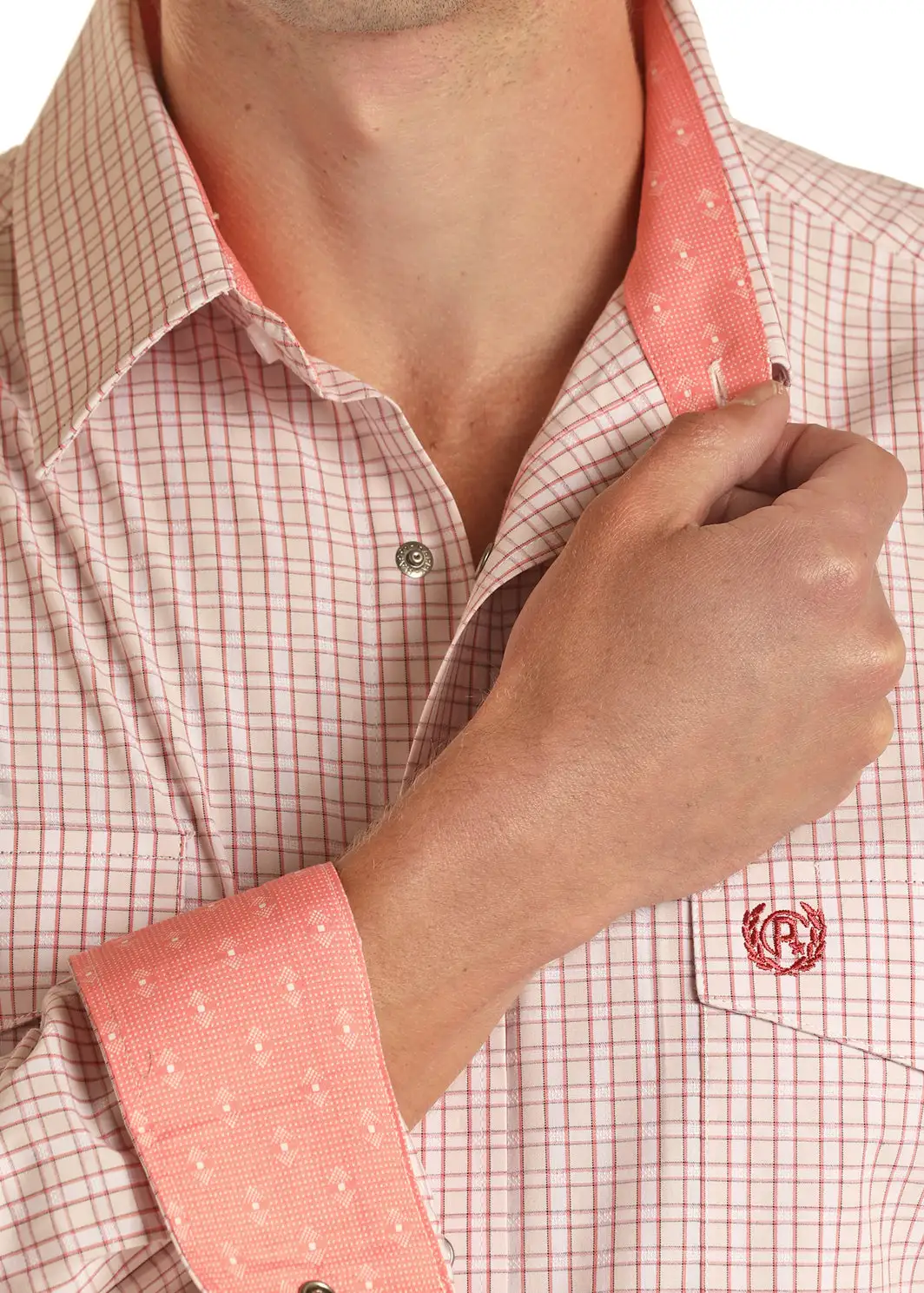 Panhandle Slim® Men's Peach Check Long Sleeve Snap Front Western Shirt 2 Panhandle Slim® Men's Peach Check Long Sleeve Snap Front Western Shirt - Image 2